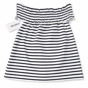 Zara Off-Shoulder Navy and White Striped Top